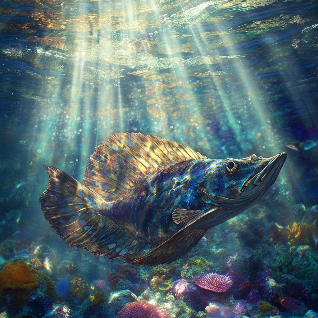Flounder Swimming in Shallow Water with Sunlight