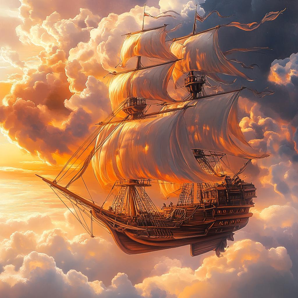 Pirate Ship Floating in Clouds