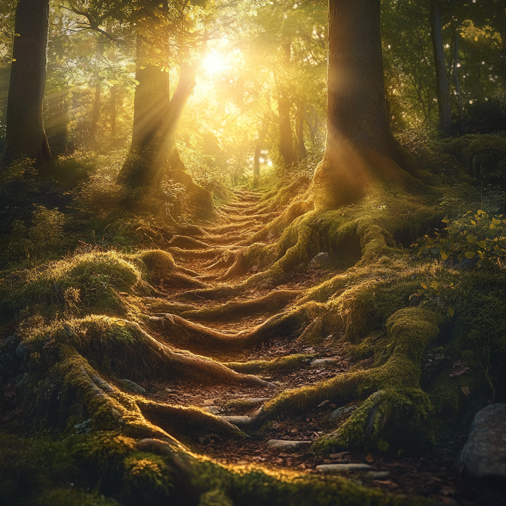 Sunset in Dense Forest