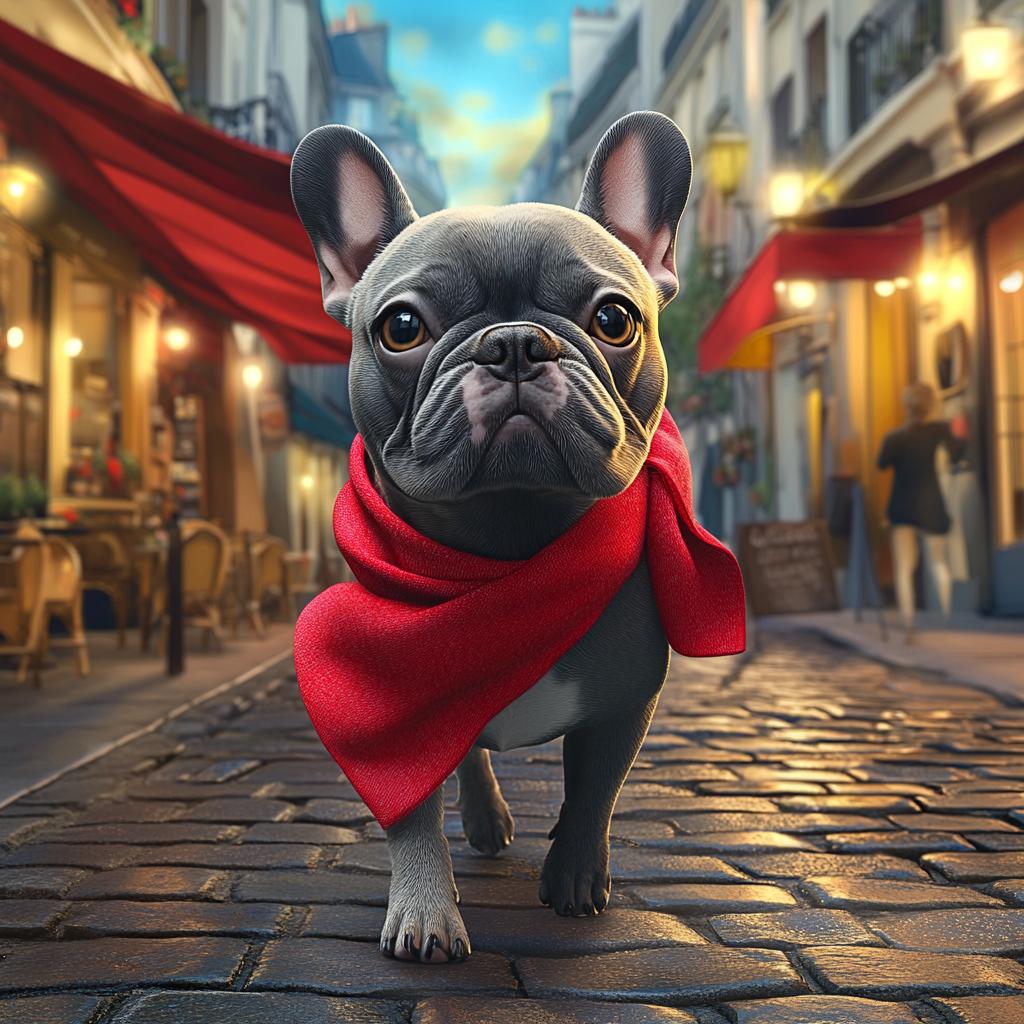 French Bulldog Strolling in Parisian Street