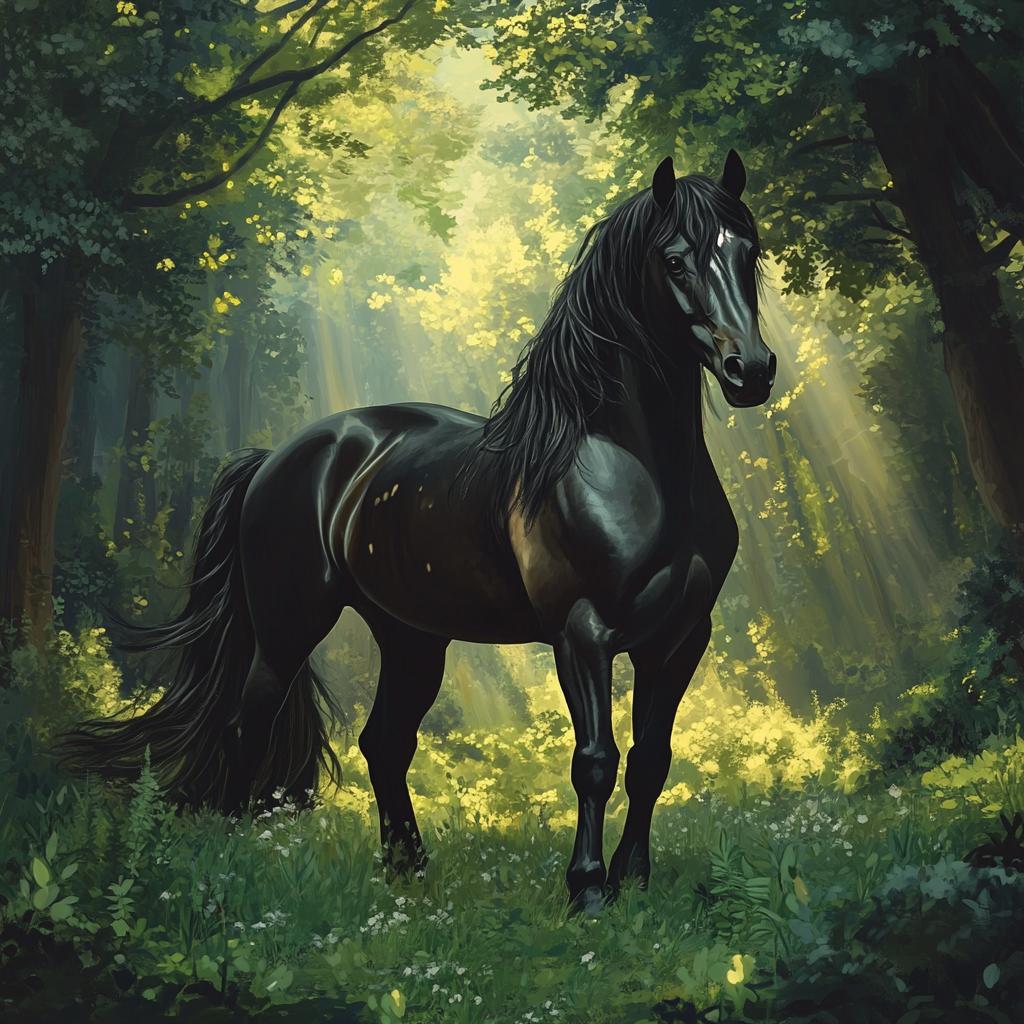 Friesian Horse Running in the Sea