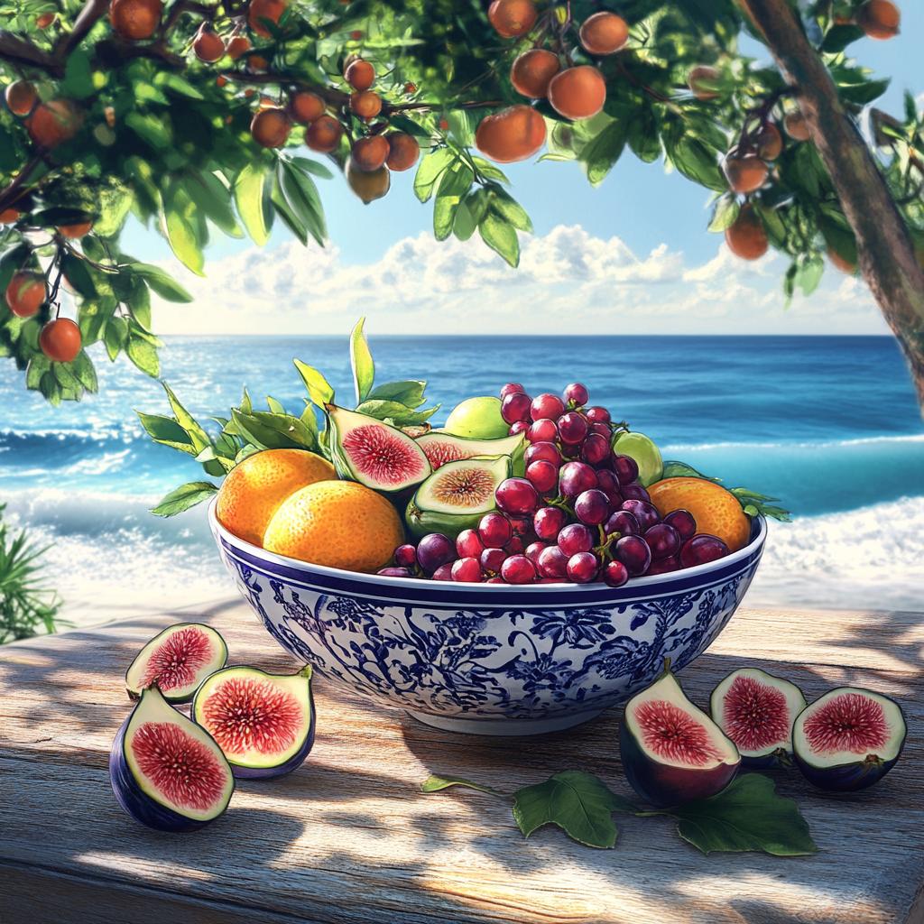 Mediterranean Fruit Bowl by Wooden Table