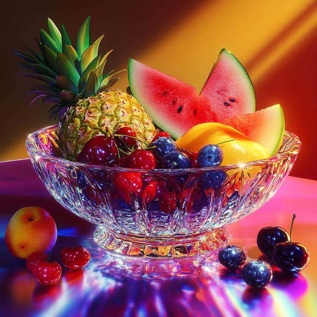 Glass Bowl with Fruit on Mirror Table