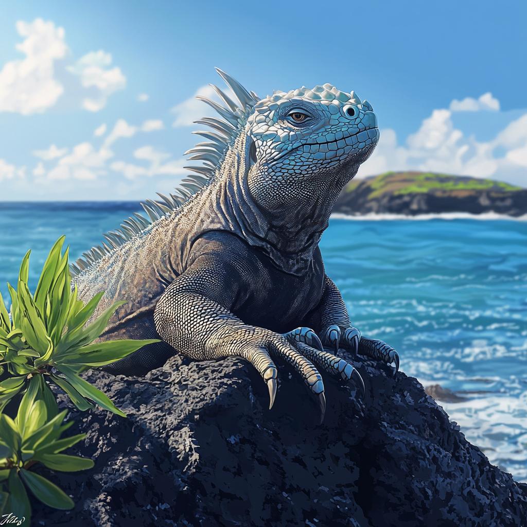 Iguana Resting on Rock in Galapagos