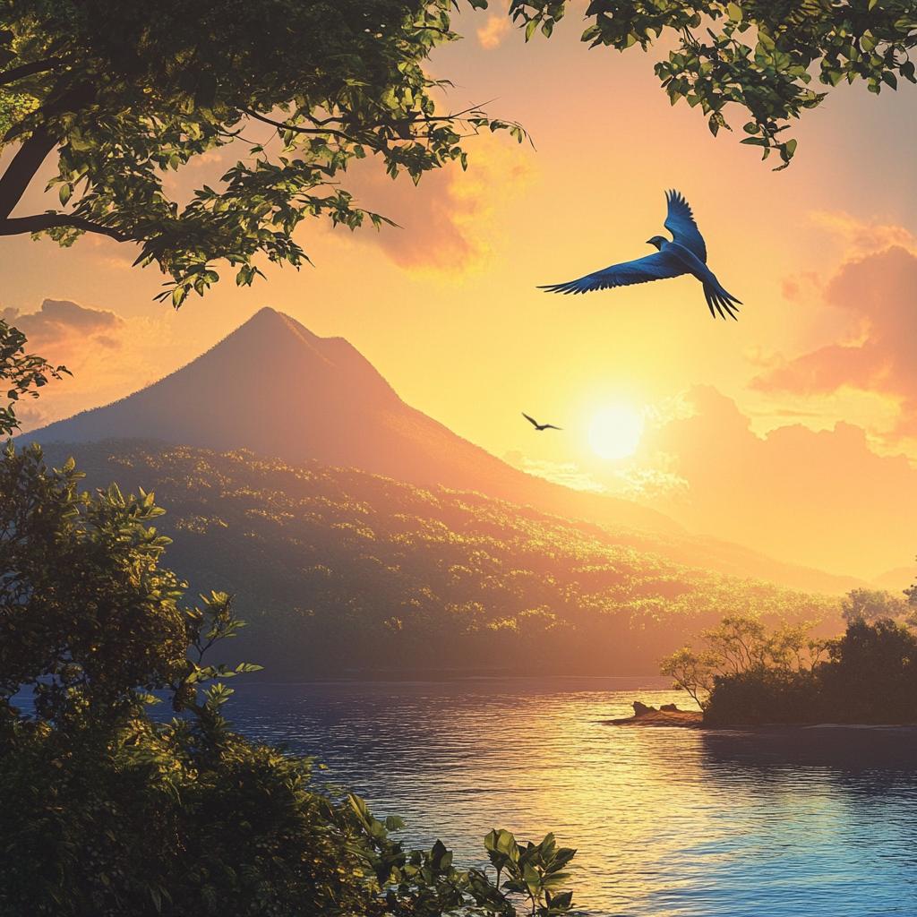 Parrot Flying Over River in Galapagos