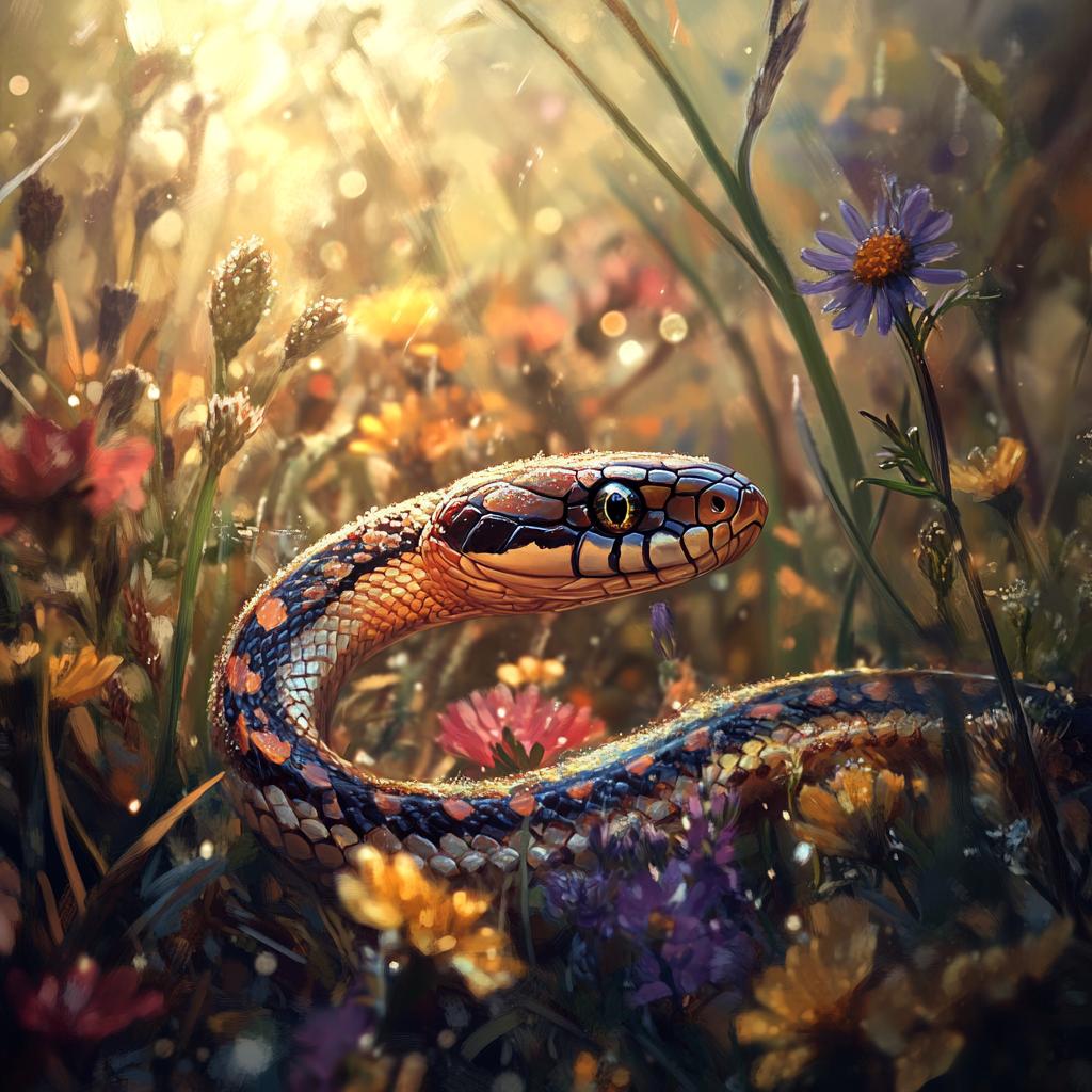 Close Up Garter Snake in Grass