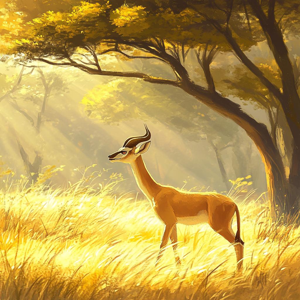 Gerenuk Standing Under Tree