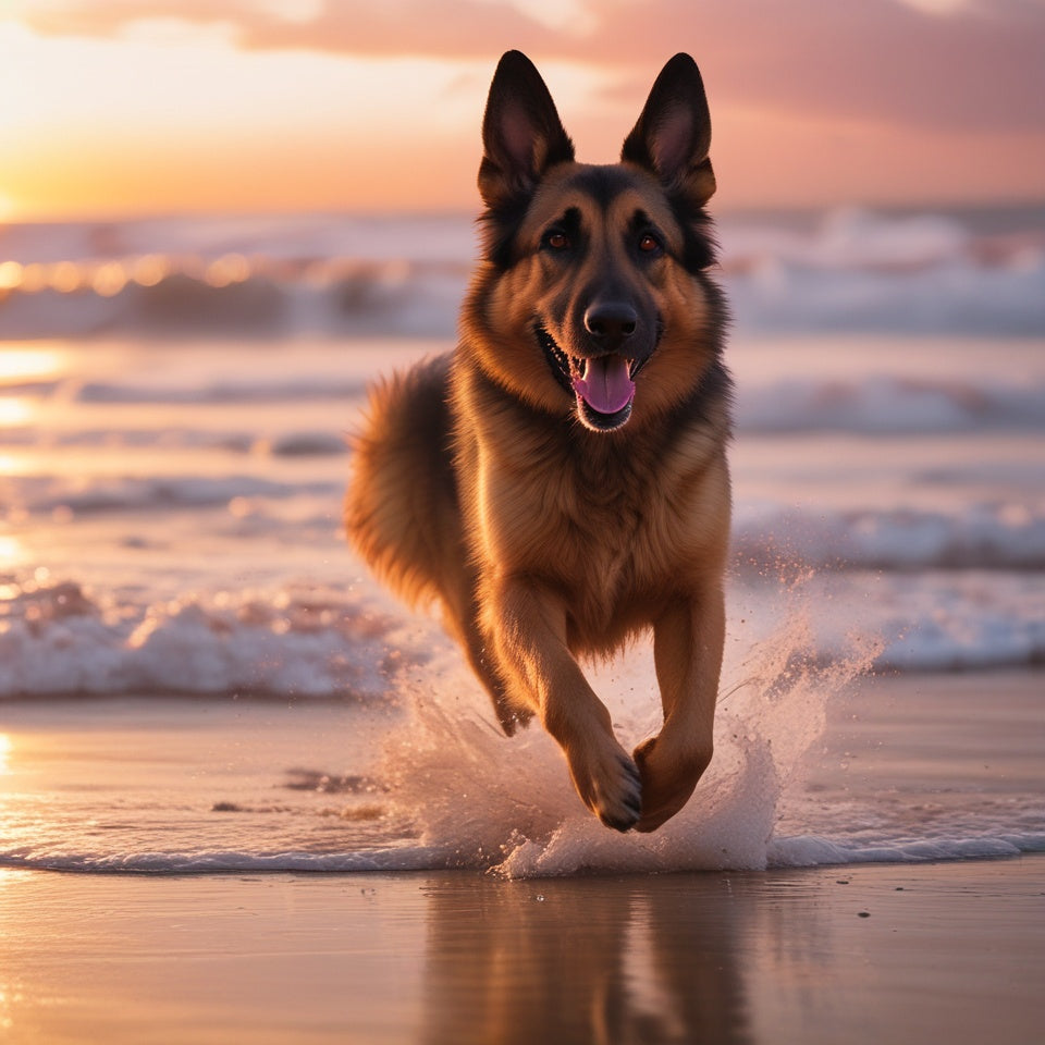 German Shepherd Running at Beach Shore