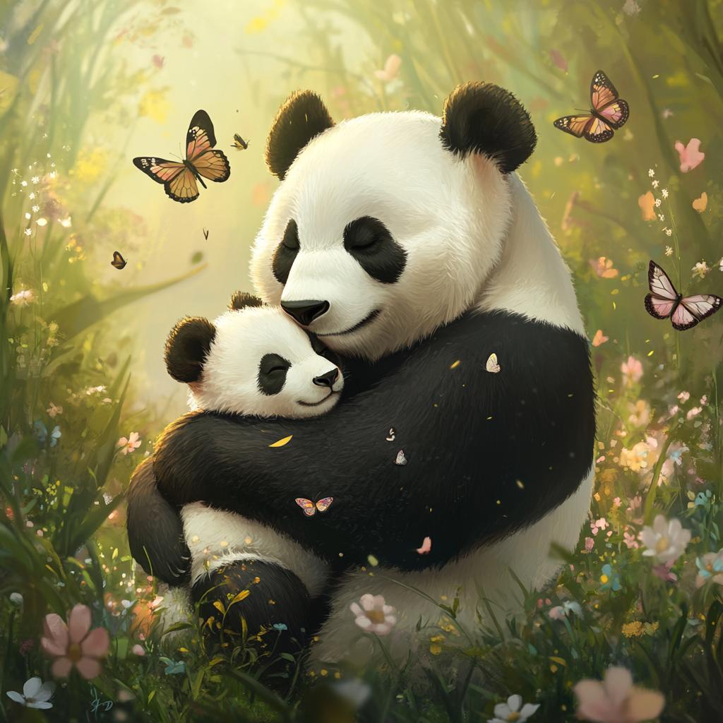Mother Panda Cuddling Baby