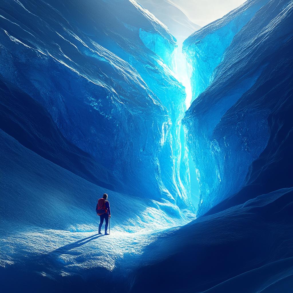 Explorer Walking Across Glacier