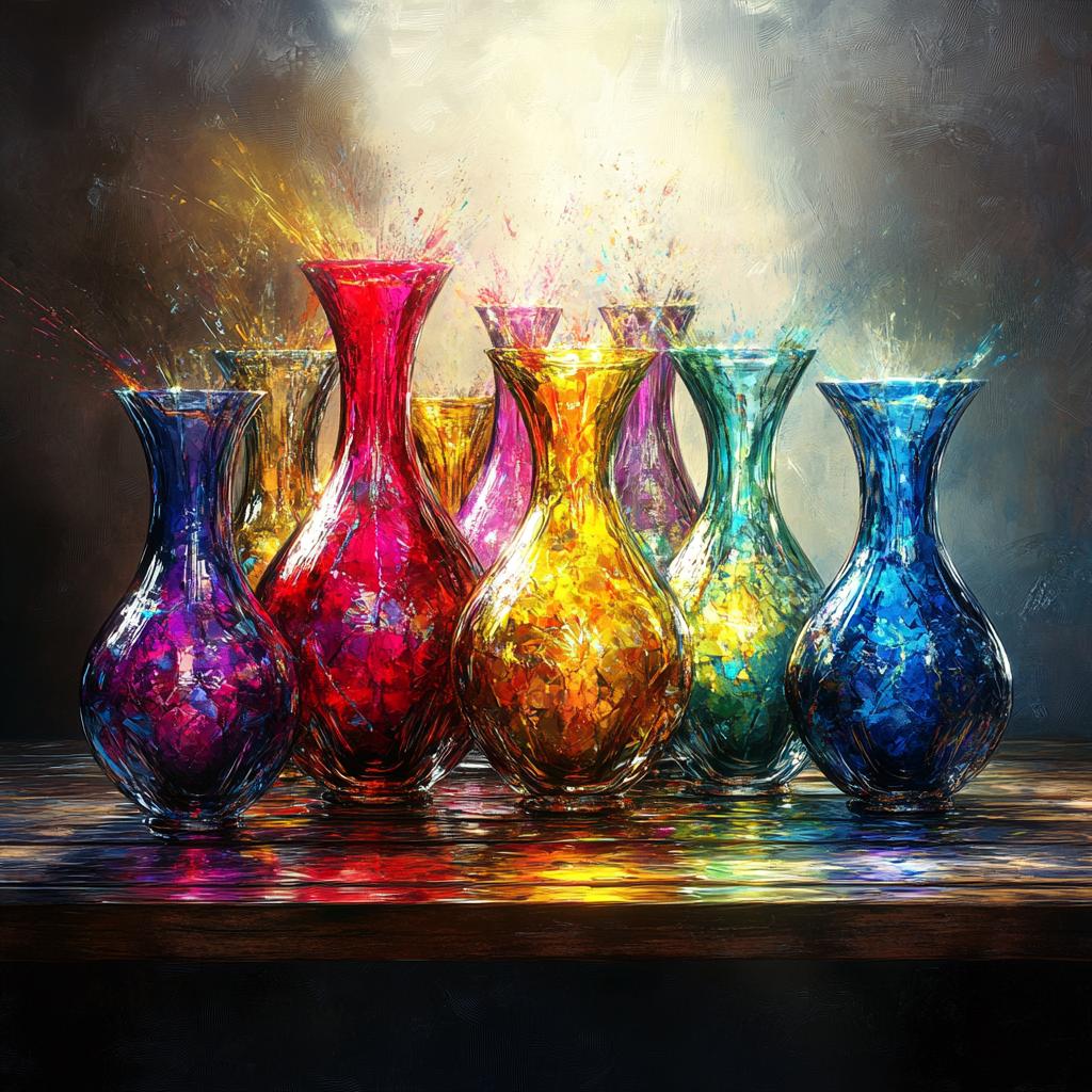 Decorative Still Life with Colorful Vases