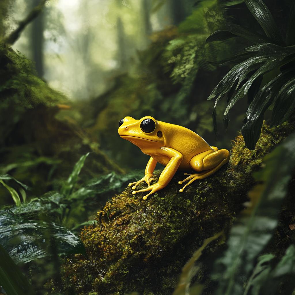 Golden Dart Frog Sitting on Rock in Forest