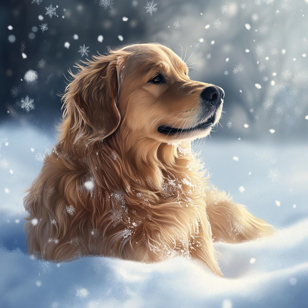 Golden Retriever Portrait in Snow