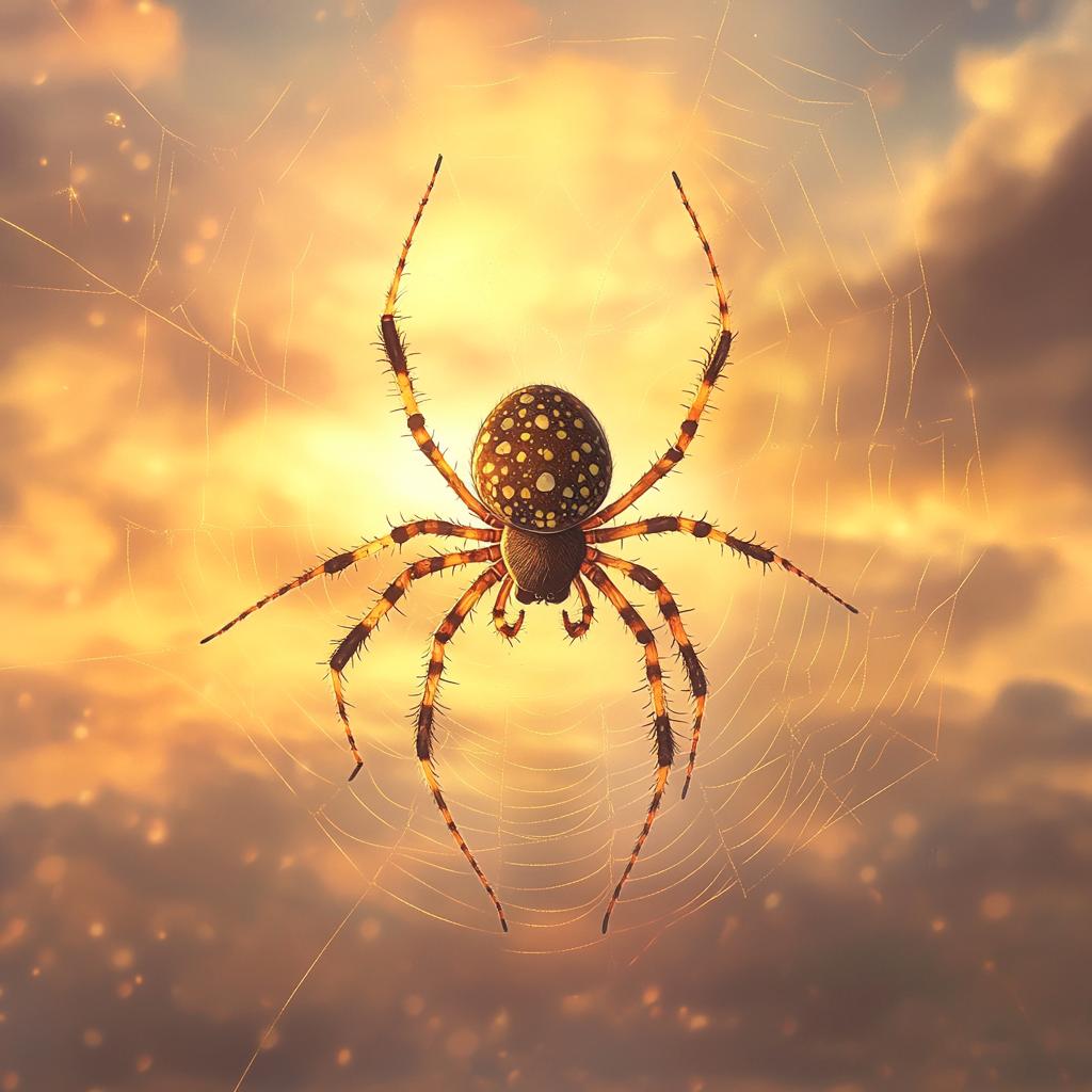 Golden Silk Orb Weaver at Sunset