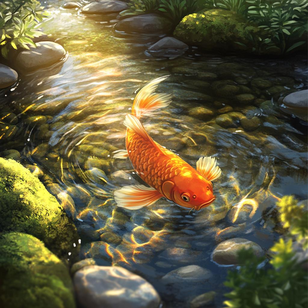 Goldfish Swimming in Shallow Water
