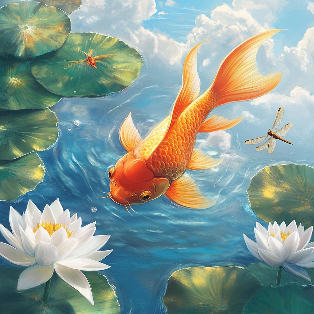 Goldfish Among Water Lilies