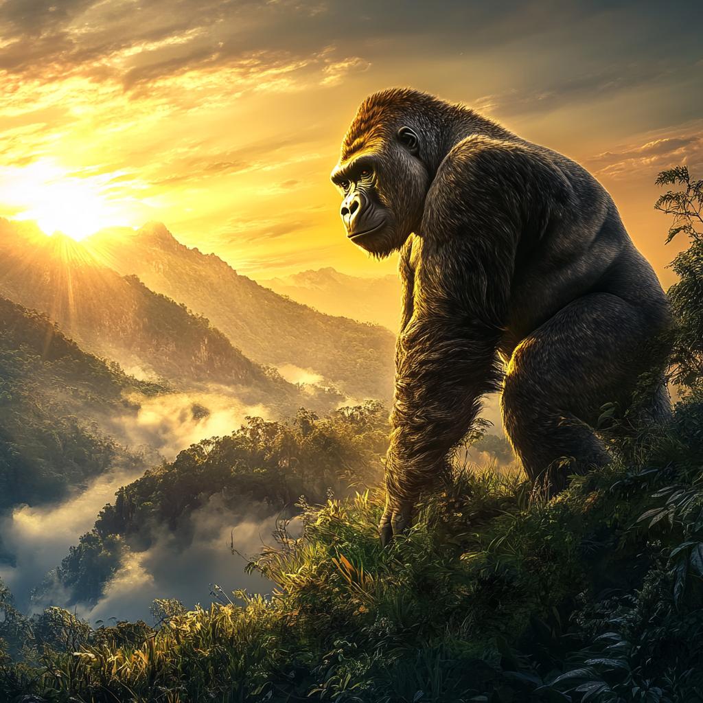 Gorilla on Mountain Top View