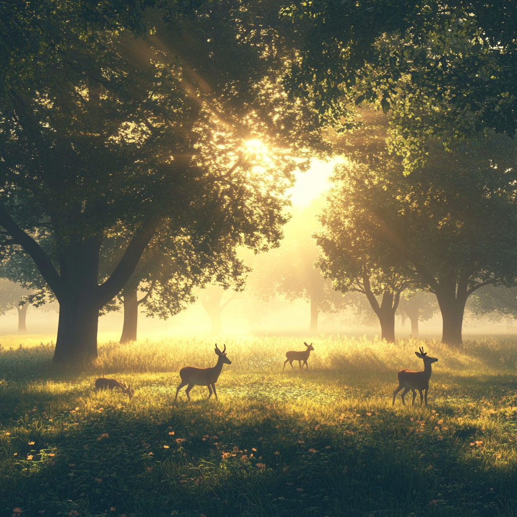 Deer Running in Early Morning Grassland