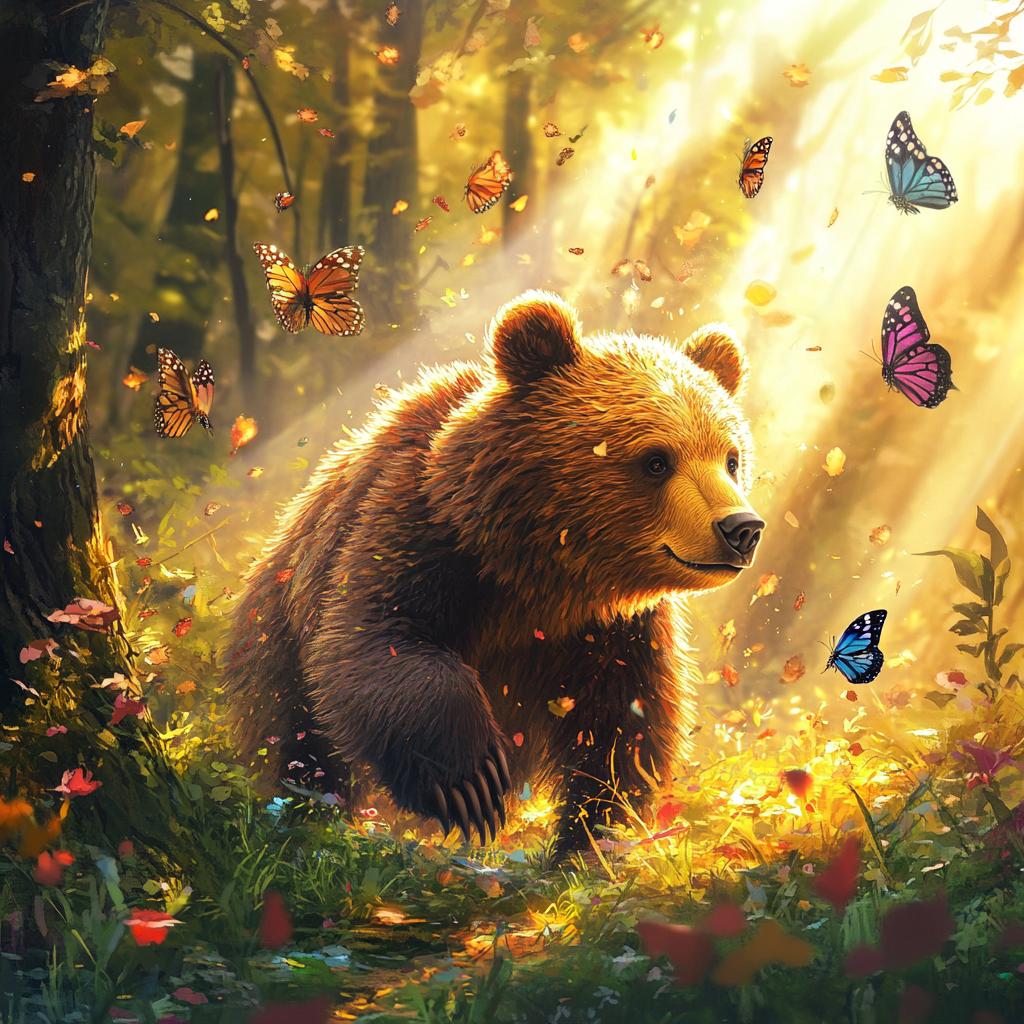 Grizzly Bear Playing with Butterflies