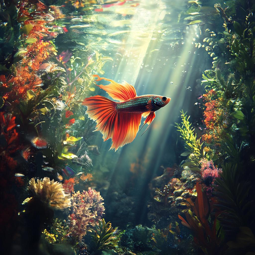 Colorful Guppy in Seagrass with Sunbeam