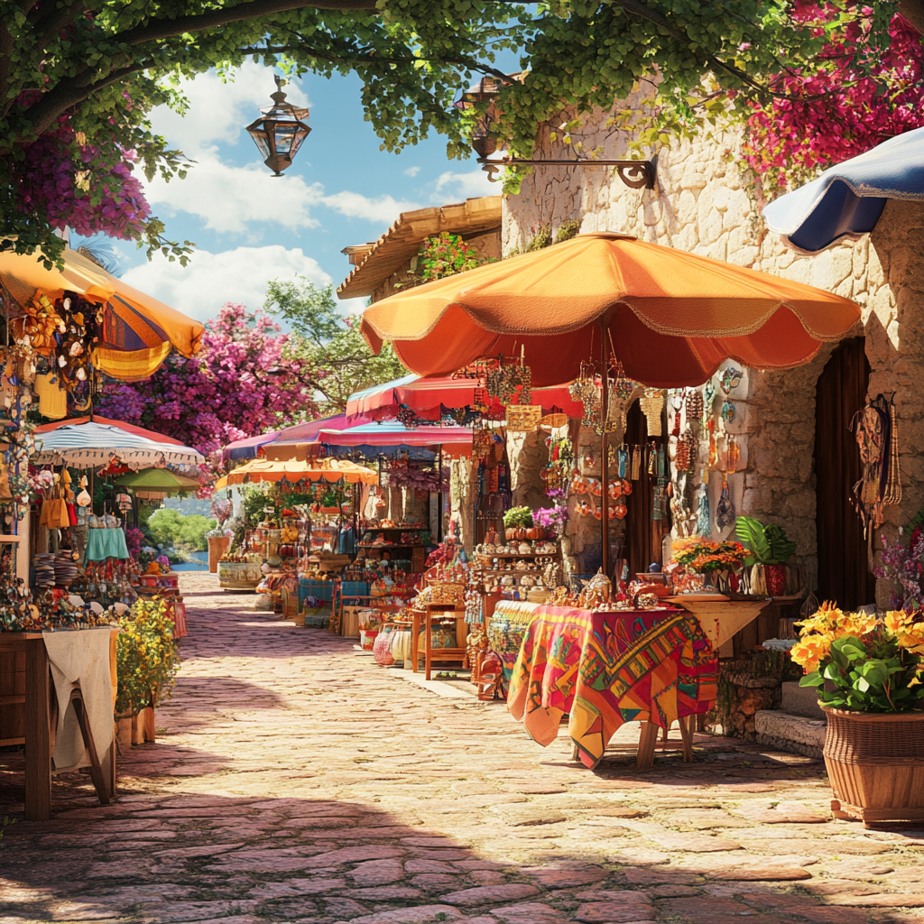 Mediterranean Market with Local Handicrafts