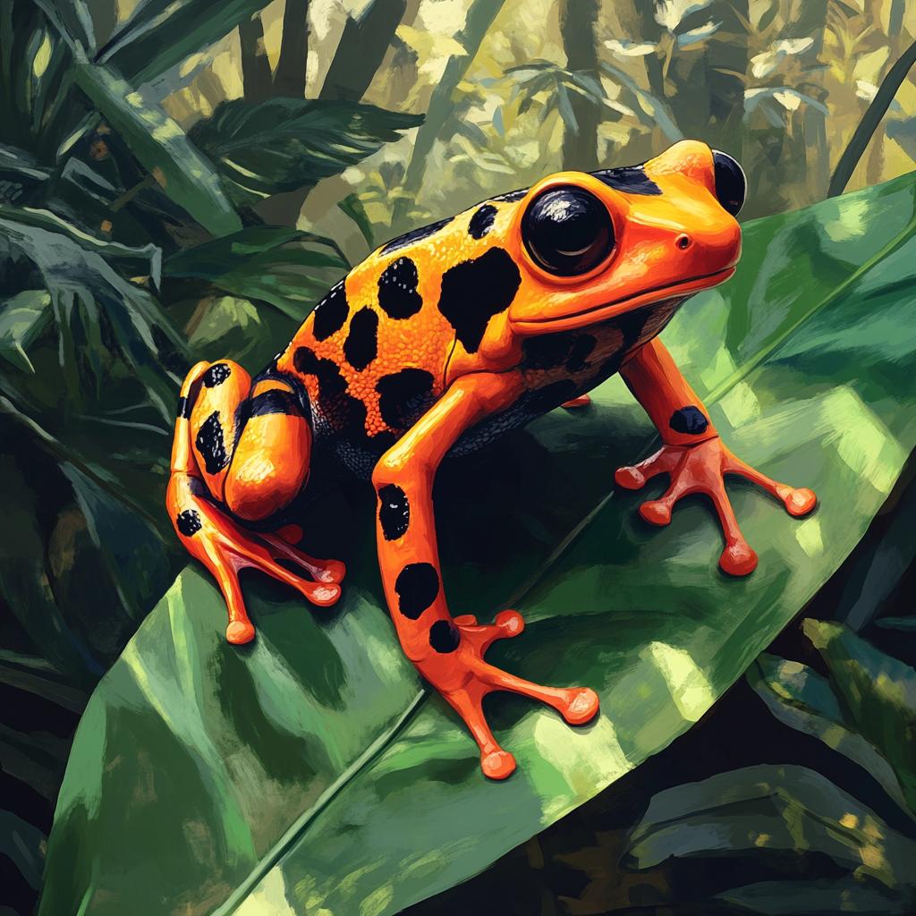 Harlequin Poison Frog Portrait on Green Leaf