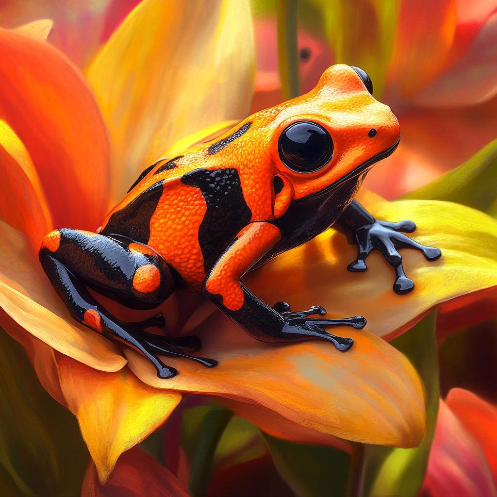 Harlequin Poison Frog on Colorful Flower