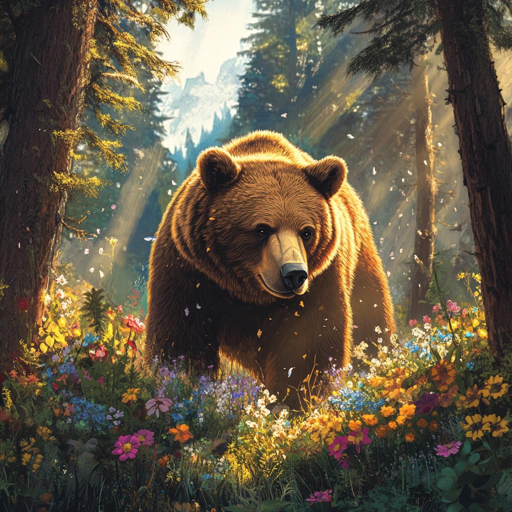Himalayan Brown Bear in Flower Field