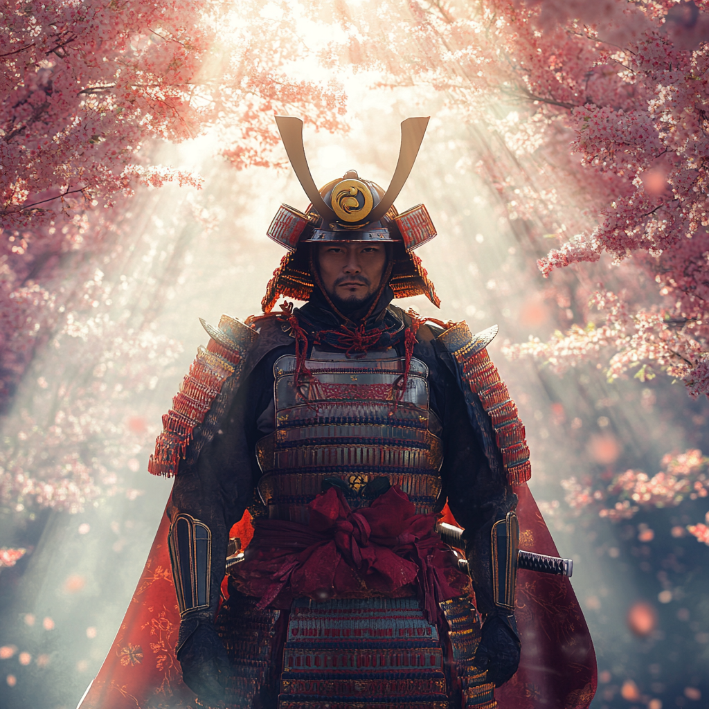 Samurai Standing Under Sunlit Trees