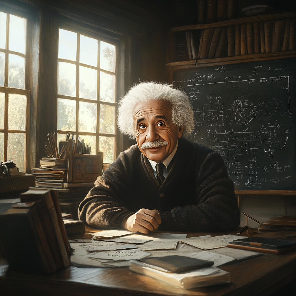 Einstein Portrait in Study Room