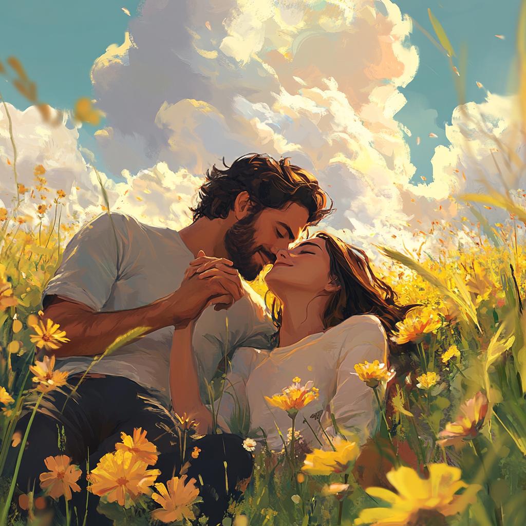 Couple Laying in Grass Holding Hands