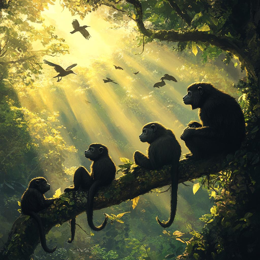 Howler Monkey Mom with Three Kids on Branch