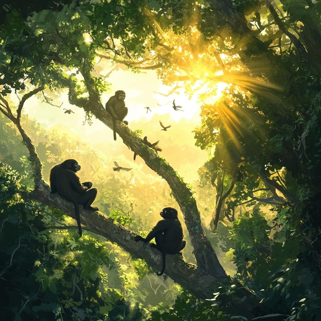 Howler Monkeys Sitting in Rainforest Tree