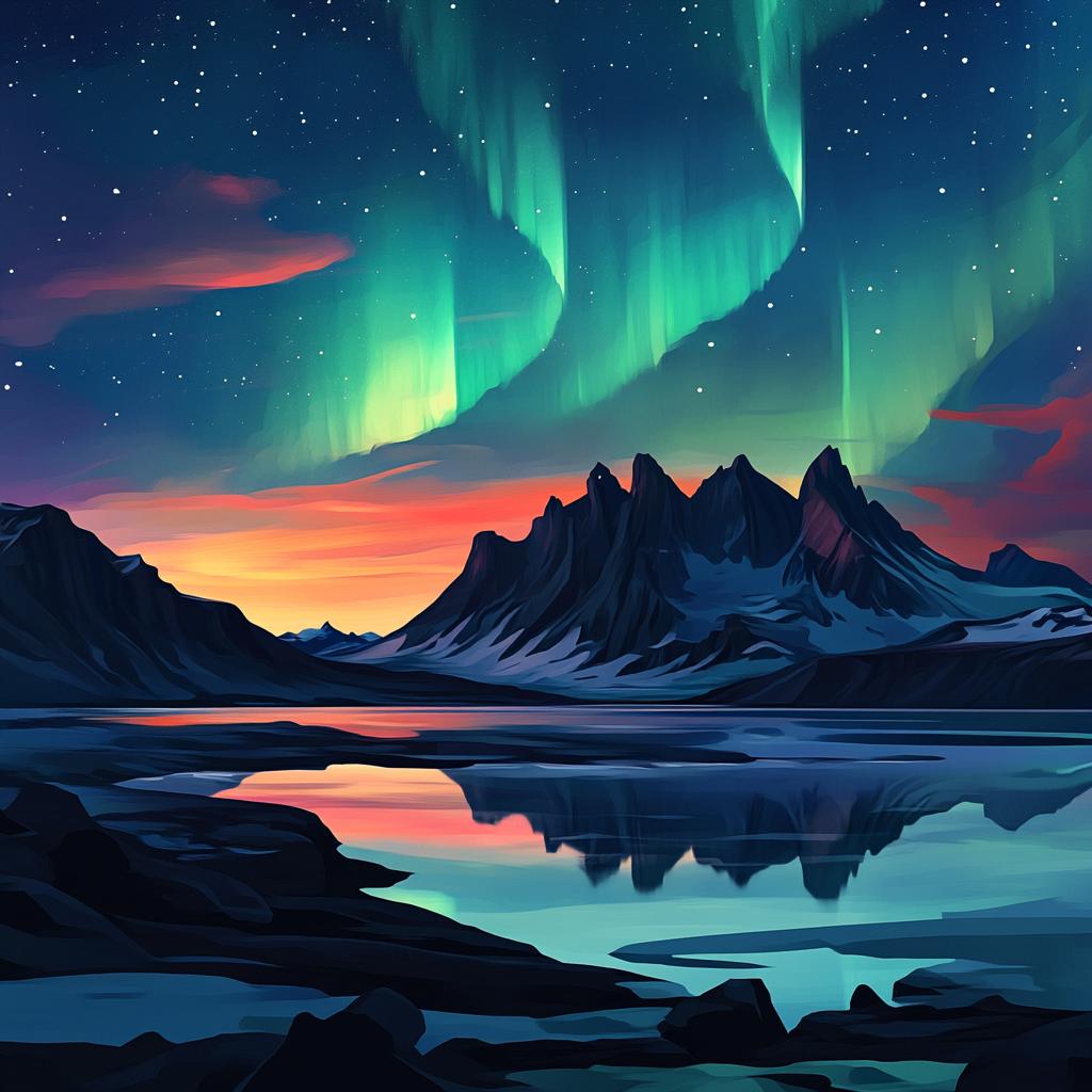 Northern Lights Over Icelandic Mountains