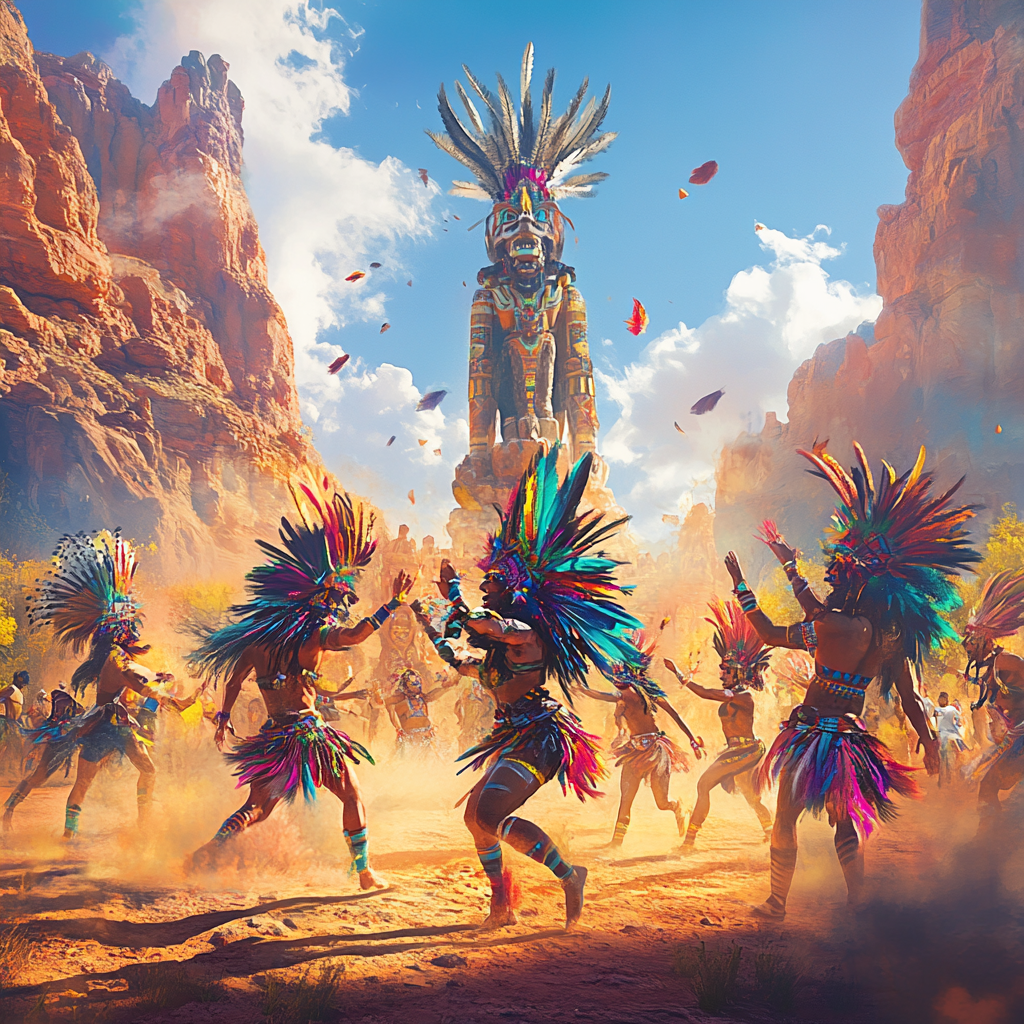 Native American Women Dancing by Totem