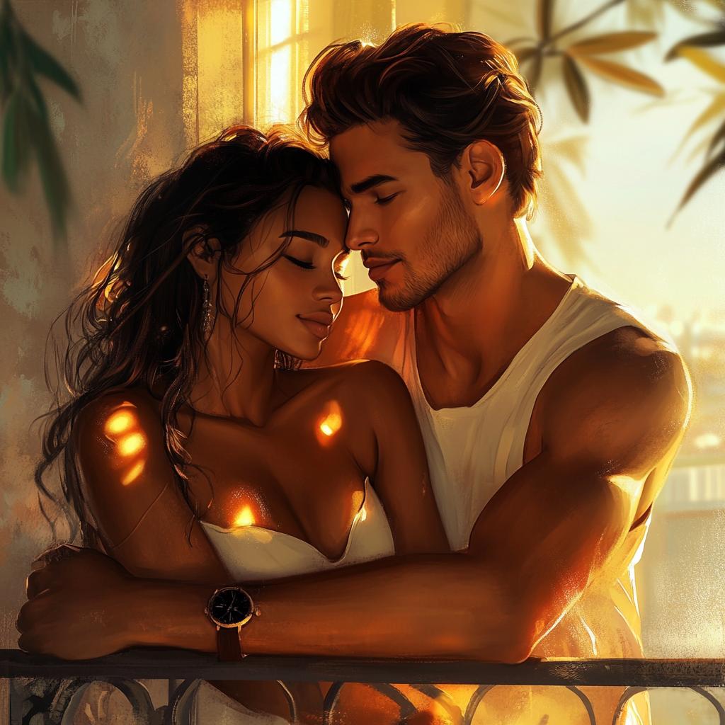 Romantic Couple Embracing on Balcony