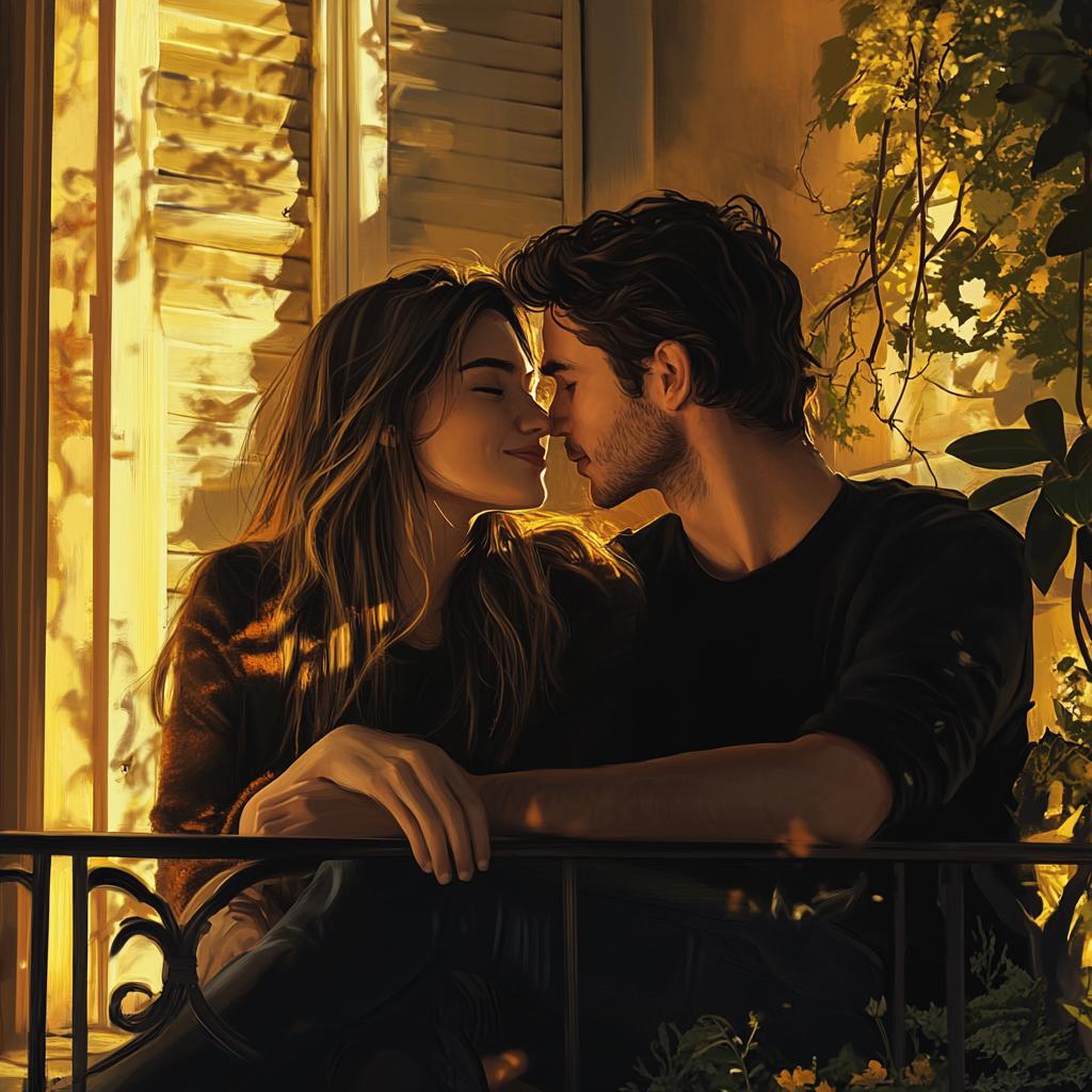 Romantic Lovers Leaning in for a Kiss