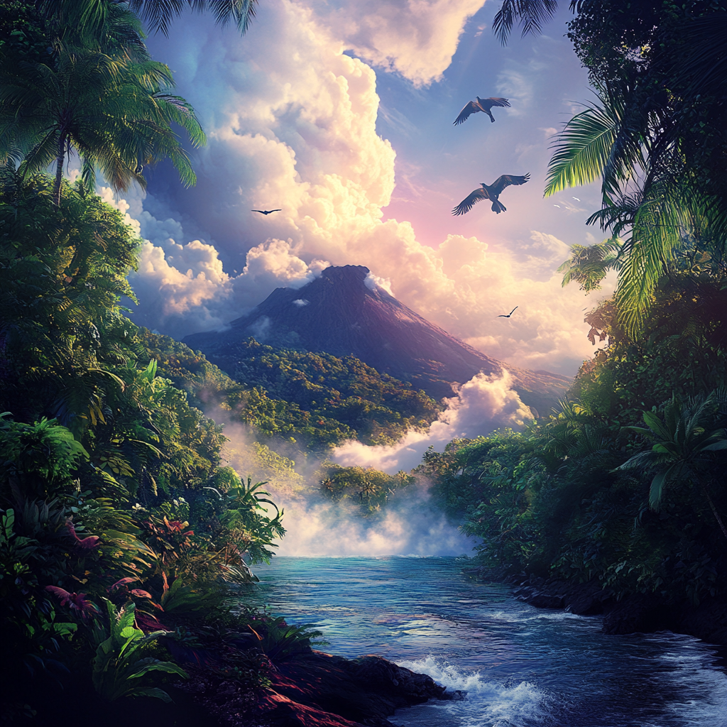 Cloudy View of Island from Beach Shore