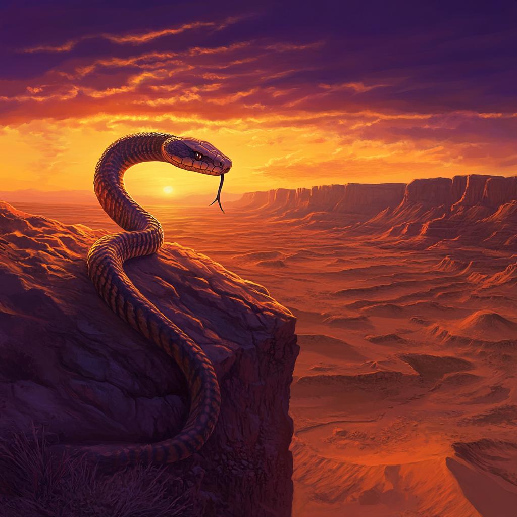 King Cobra on Cliff at Sunset