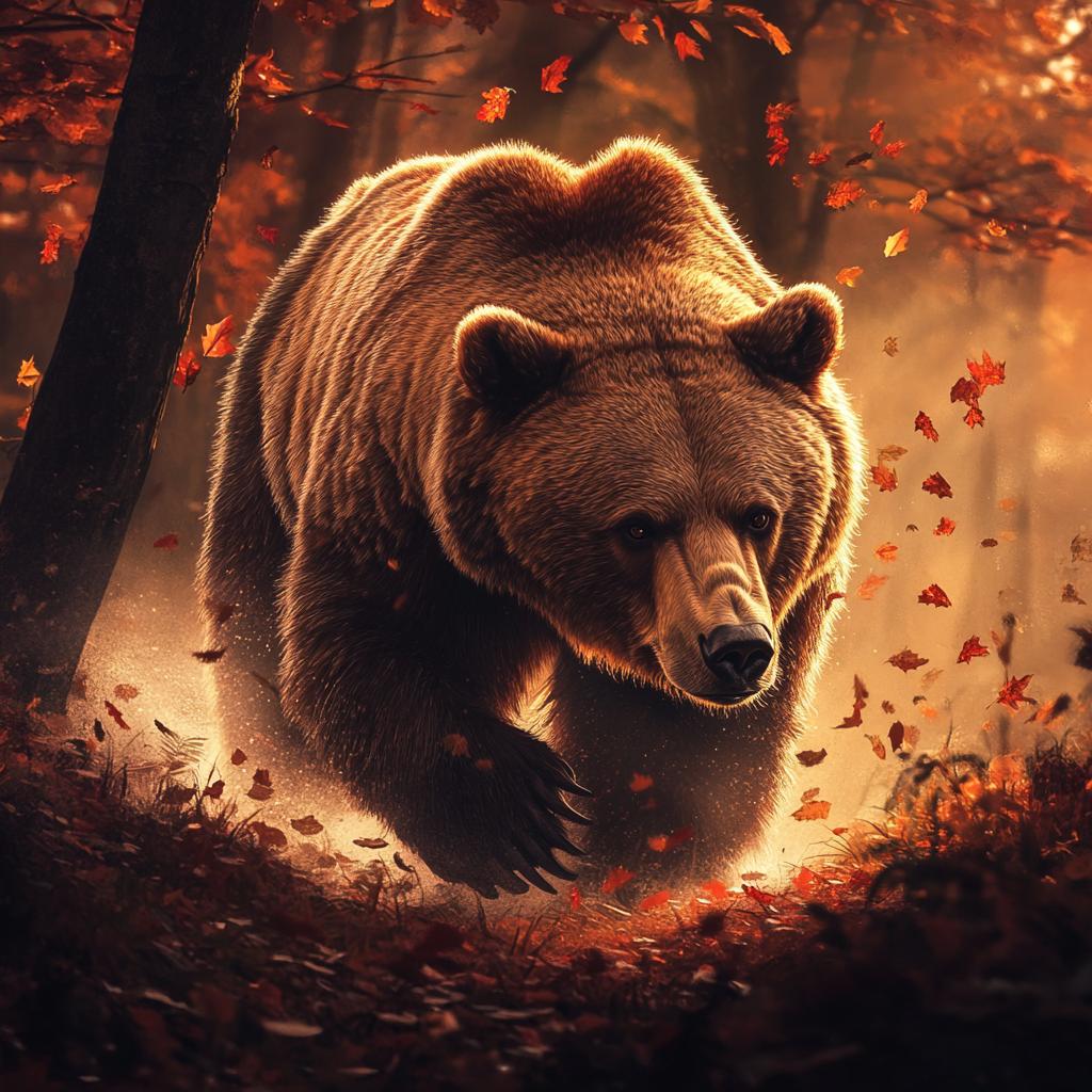 Kodiak Bear Walking in Autumn Forest