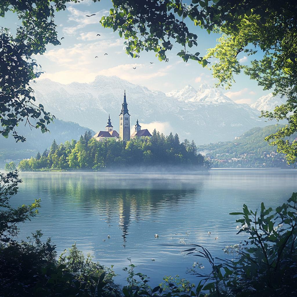 Lake Bled Island with Castle Daytime