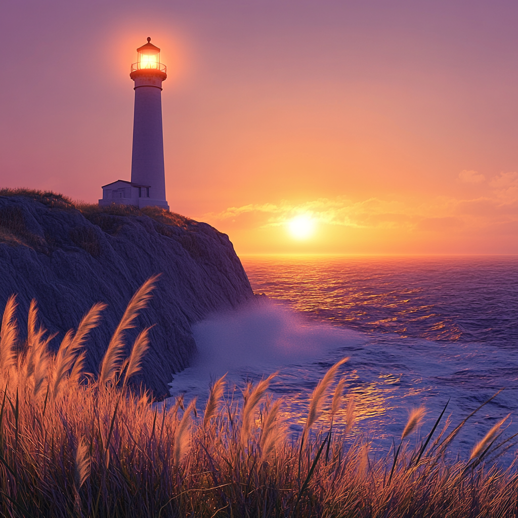 Lighthouse on Cliff at Sunset