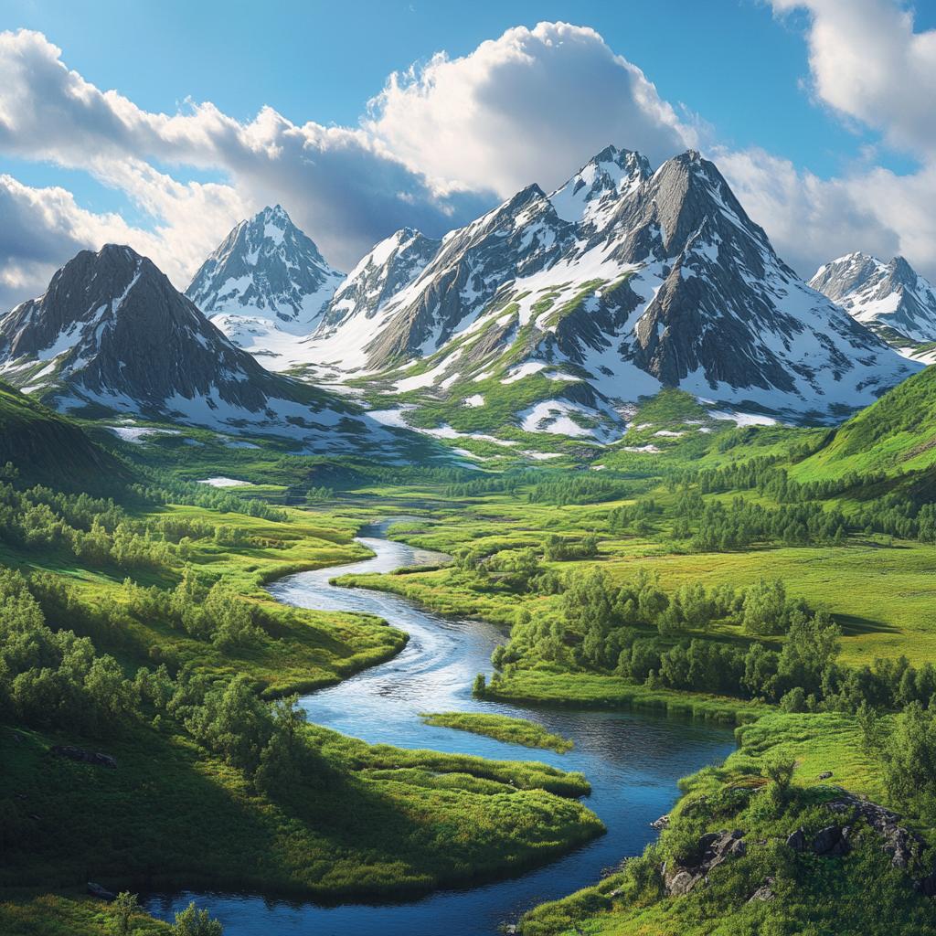 Lofoten River Valley with Snowy Peaks