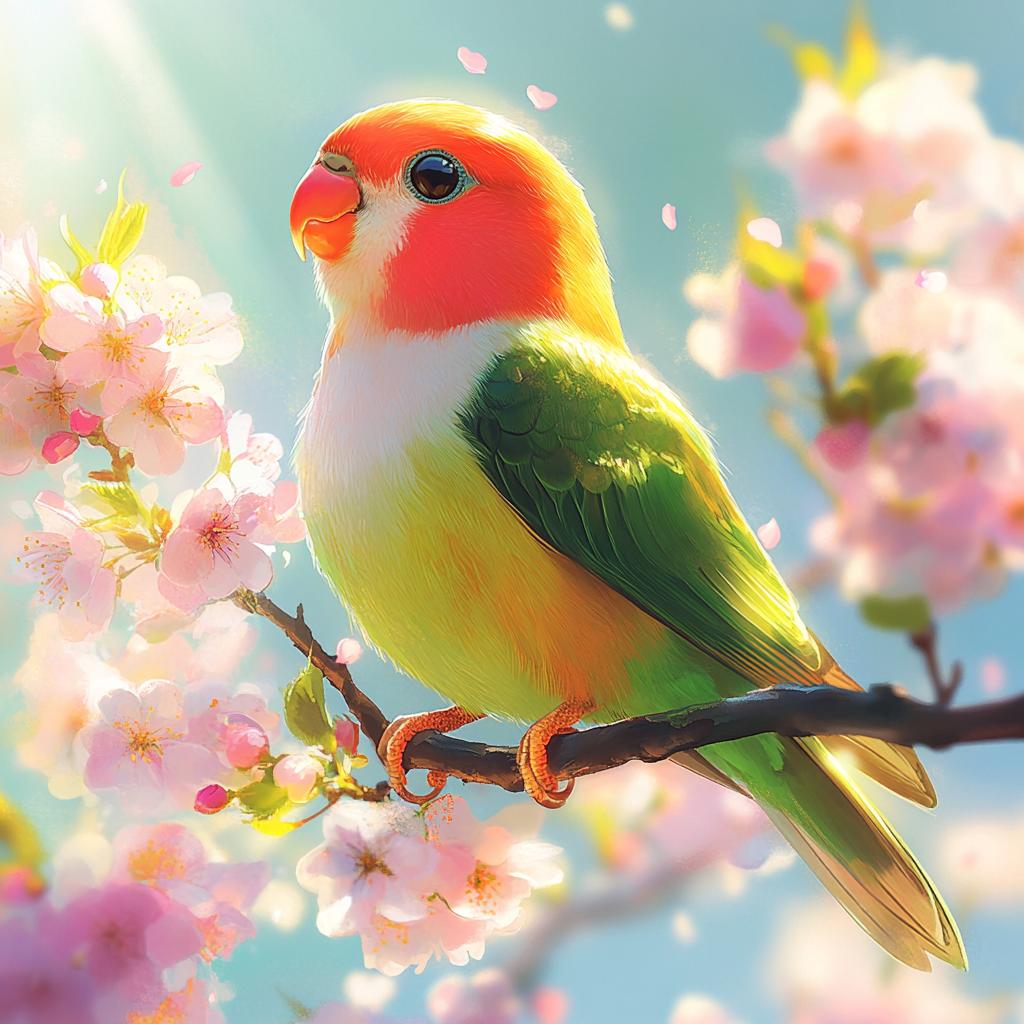 Vibrant Lovebird Among White Blossoms