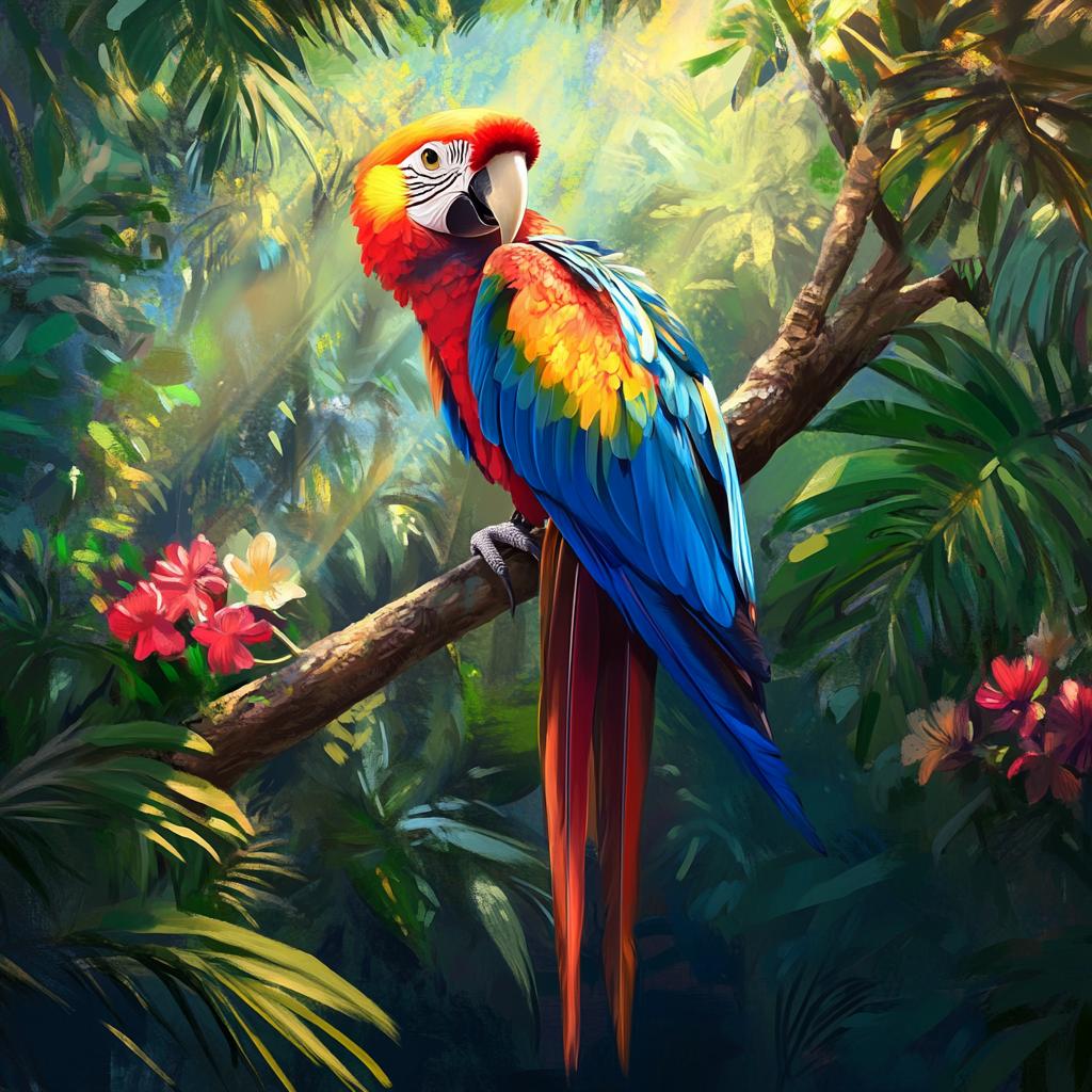 Colorful Macaw Perched in Rainforest