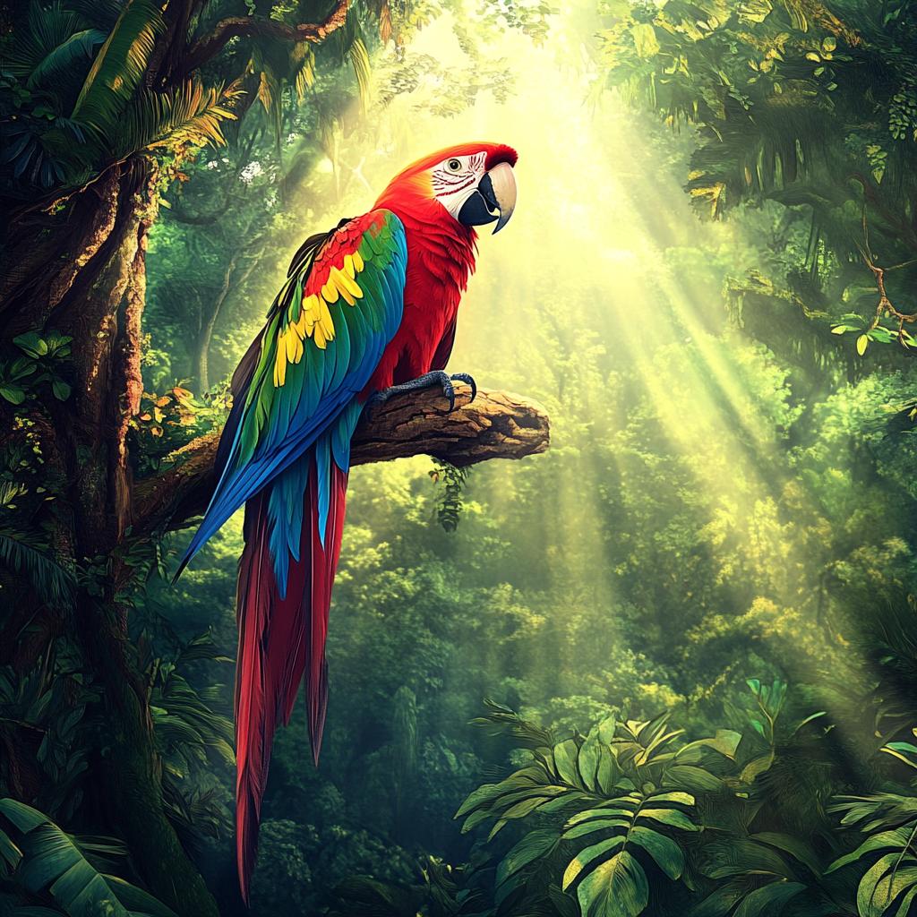 Macaw on Branch in Sunbeam