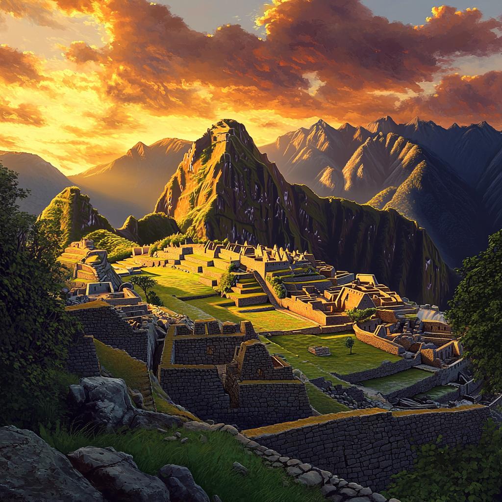 Machu Picchu at Sunset Panorama