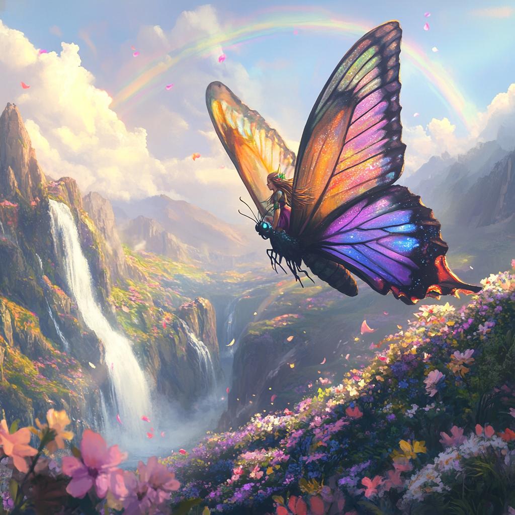 Giant Butterfly Flying with Girl