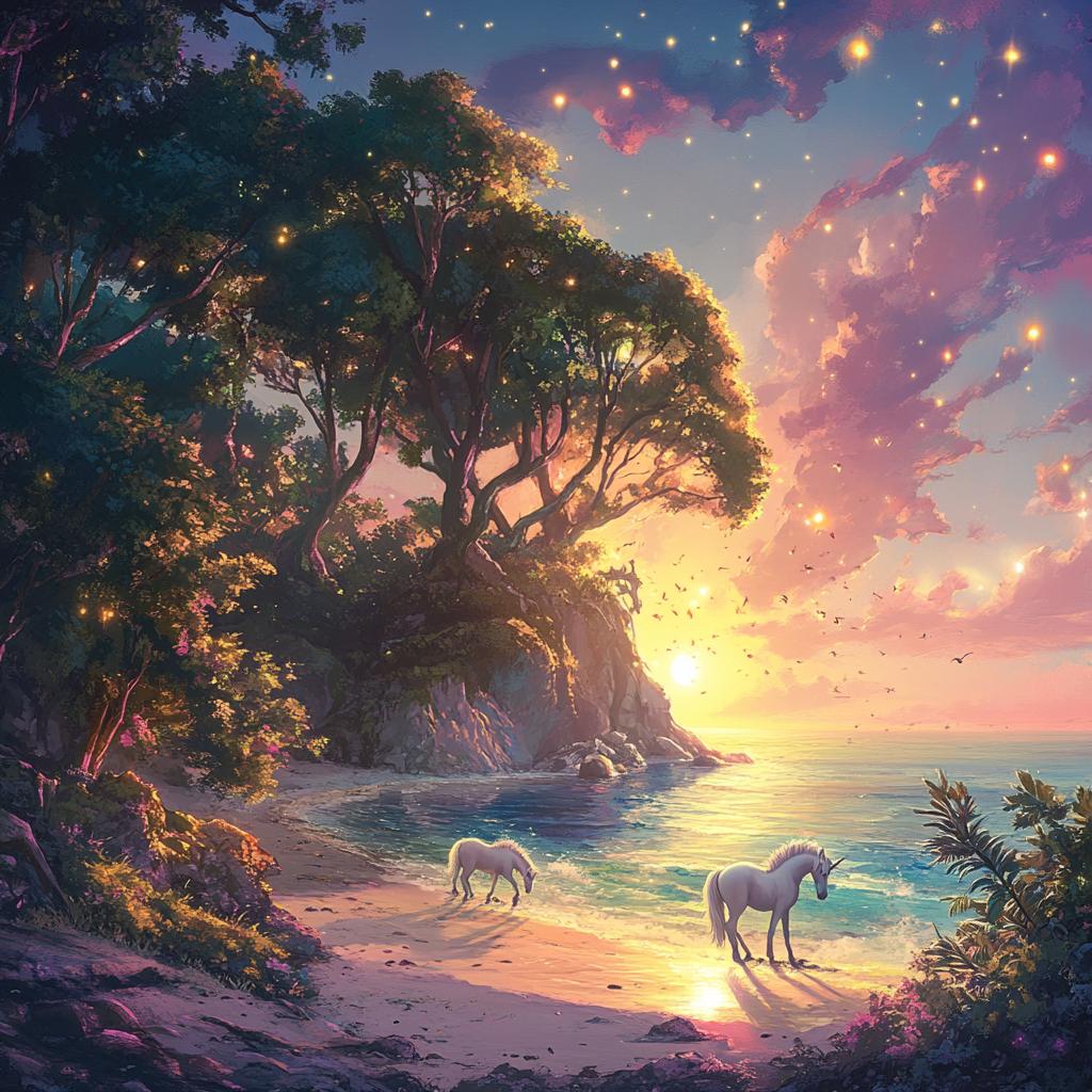 Enchanted Island with White Horses
