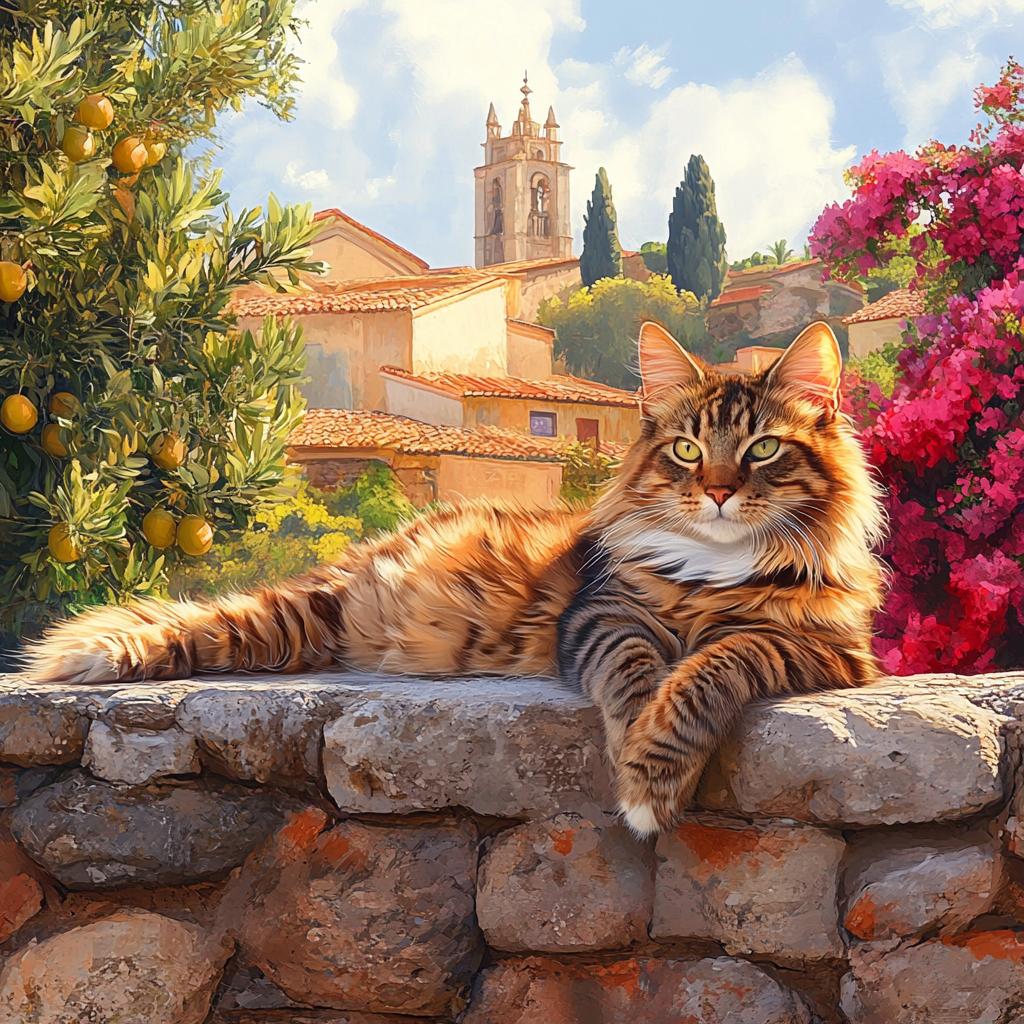 Maine Coon on Mediterranean Wall